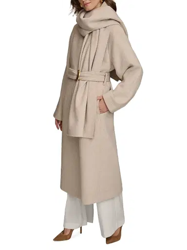 Donna Karan New York Women's Wool-Blend Belted Scarf Coat - Bone | Thumbnail 2 Donna Karan New York Women's Wool-Blend Belted Scarf Coat - Bone | Thumbnail 2