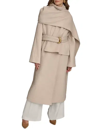 Donna Karan New York Women's Wool-Blend Belted Scarf Coat - Bone | Thumbnail 1 Donna Karan New York Women's Wool-Blend Belted Scarf Coat - Bone | Thumbnail 1