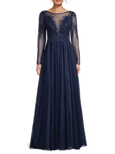 Basix Women's Beaded Tulle Gown - Navy | Thumbnail 2 Basix Women's Beaded Tulle Gown - Navy | Thumbnail 2