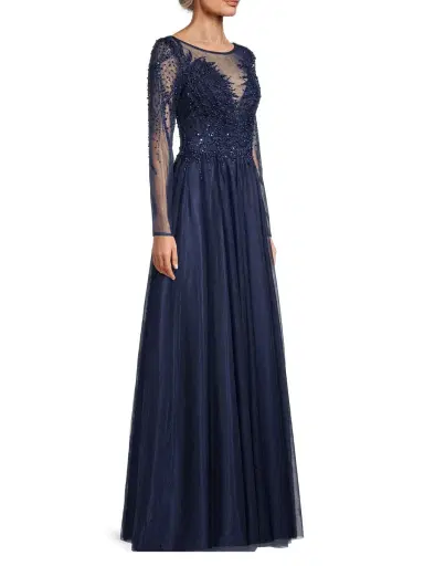 Basix Women's Beaded Tulle Gown - Navy | Thumbnail 3 Basix Women's Beaded Tulle Gown - Navy | Thumbnail 3