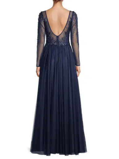 Basix Women's Beaded Tulle Gown - Navy | Thumbnail 4 Basix Women's Beaded Tulle Gown - Navy | Thumbnail 4