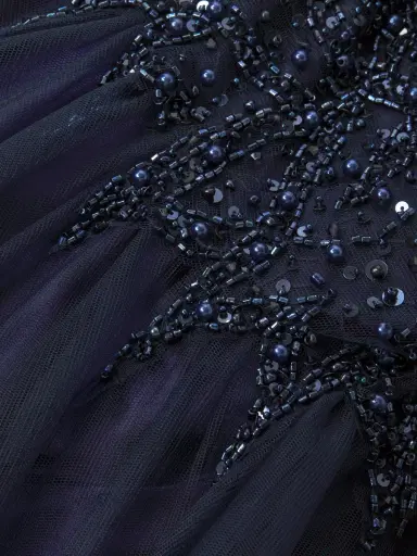 Basix Women's Beaded Tulle Gown - Navy | Thumbnail 5 Basix Women's Beaded Tulle Gown - Navy | Thumbnail 5