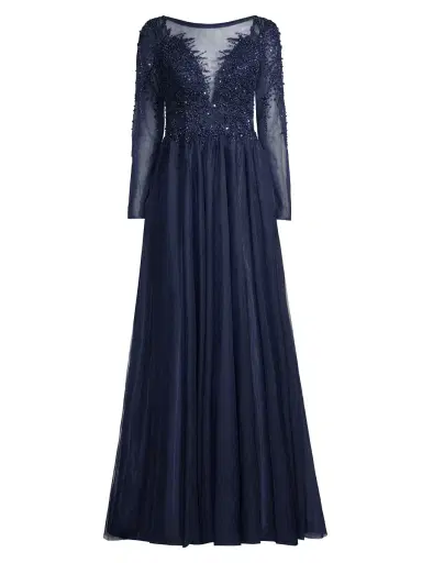 Basix Women's Beaded Tulle Gown - Navy | Thumbnail 6 Basix Women's Beaded Tulle Gown - Navy | Thumbnail 6