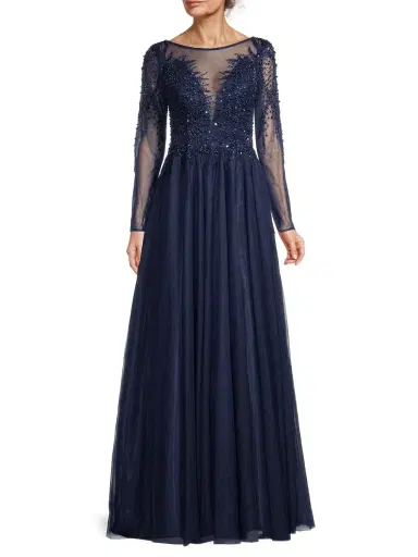 Basix Women's Beaded Tulle Gown - Navy | Thumbnail 1 Basix Women's Beaded Tulle Gown - Navy | Thumbnail 1