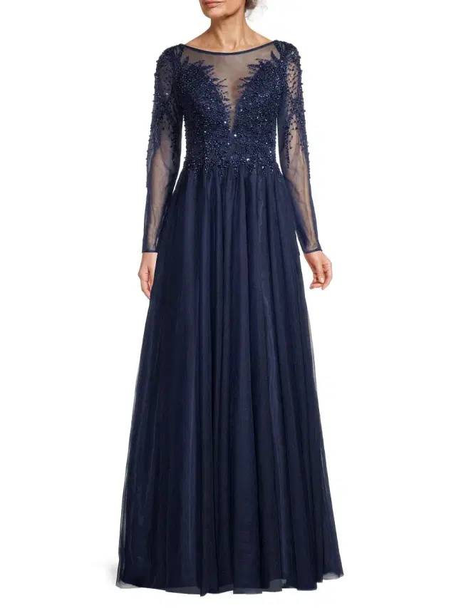 Women's Beaded Tulle Gown - Navy Women's Beaded Tulle Gown - Navy