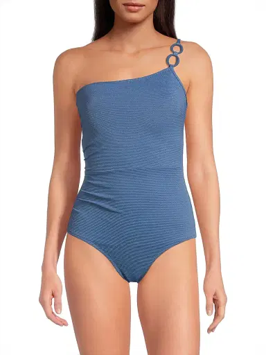 Change of Scenery Women's Kara Metallic Piqué One-Piece Swimsuit - Steel Blue Metallic Texture - Size Large | Thumbnail 3 Change of Scenery Women's Kara Metallic Piqué One-Piece Swimsuit - Steel Blue Metallic Texture - Size Large | Thumbnail 3