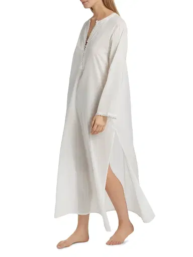 Pour Les Femmes Women's Valentina Lace-Trimmed Kaftan Nightie - White - Size XS | Thumbnail 2 Pour Les Femmes Women's Valentina Lace-Trimmed Kaftan Nightie - White - Size XS | Thumbnail 2