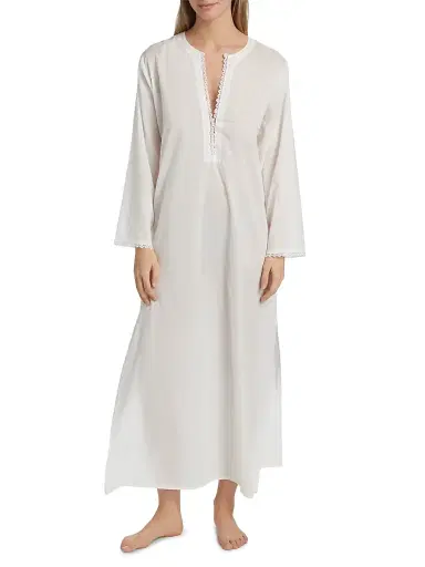 Pour Les Femmes Women's Valentina Lace-Trimmed Kaftan Nightie - White - Size XS | Thumbnail 3 Pour Les Femmes Women's Valentina Lace-Trimmed Kaftan Nightie - White - Size XS | Thumbnail 3