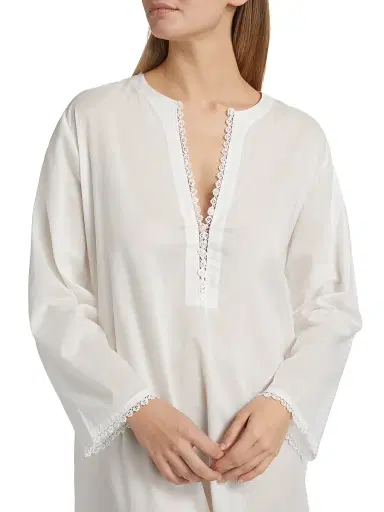 Pour Les Femmes Women's Valentina Lace-Trimmed Kaftan Nightie - White - Size XS | Thumbnail 5 Pour Les Femmes Women's Valentina Lace-Trimmed Kaftan Nightie - White - Size XS | Thumbnail 5