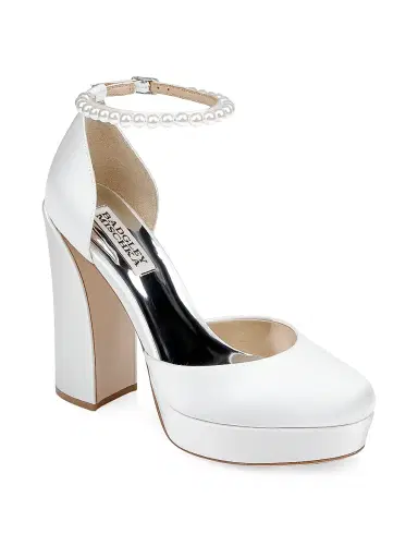 Badgley Mischka Women's Felixa 125MM Imitation Pearl-Embellished Satin Platform Pumps - White Satin | Thumbnail 2 Badgley Mischka Women's Felixa 125MM Imitation Pearl-Embellished Satin Platform Pumps - White Satin | Thumbnail 2