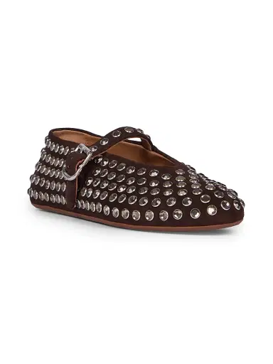 ALAIA Women's Leather & Strass Ballet Flats - Brun Fonce | Thumbnail 2 ALAIA Women's Leather & Strass Ballet Flats - Brun Fonce | Thumbnail 2