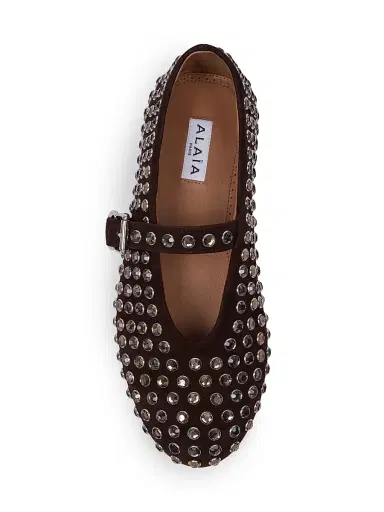 ALAIA Women's Leather & Strass Ballet Flats - Brun Fonce | Thumbnail 4 ALAIA Women's Leather & Strass Ballet Flats - Brun Fonce | Thumbnail 4
