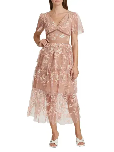 Self-Portrait Women's Semi-Sheer Sequin-Embroidered Midi-Dress - Pink | Thumbnail 2 Self-Portrait Women's Semi-Sheer Sequin-Embroidered Midi-Dress - Pink | Thumbnail 2