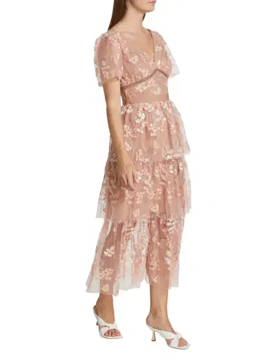 Self-Portrait Women's Semi-Sheer Sequin-Embroidered Midi-Dress - Pink | Thumbnail 3 Self-Portrait Women's Semi-Sheer Sequin-Embroidered Midi-Dress - Pink | Thumbnail 3