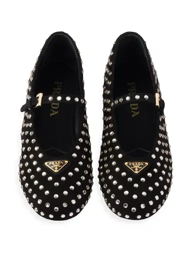 Prada Women's Suede Ballerinas with Crystals - Black | Thumbnail 2 Prada Women's Suede Ballerinas with Crystals - Black | Thumbnail 2