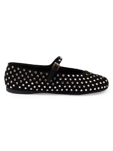 Prada Women's Suede Ballerinas with Crystals - Black | Thumbnail 1 Prada Women's Suede Ballerinas with Crystals - Black | Thumbnail 1