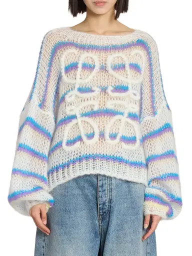 LOEWE Women's Anagram Mohair-Blend Sweater - White Multicolor | Thumbnail 3 LOEWE Women's Anagram Mohair-Blend Sweater - White Multicolor | Thumbnail 3
