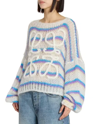LOEWE Women's Anagram Mohair-Blend Sweater - White Multicolor | Thumbnail 4 LOEWE Women's Anagram Mohair-Blend Sweater - White Multicolor | Thumbnail 4