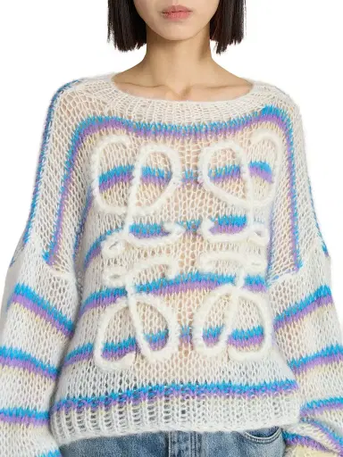 LOEWE Women's Anagram Mohair-Blend Sweater - White Multicolor | Thumbnail 6 LOEWE Women's Anagram Mohair-Blend Sweater - White Multicolor | Thumbnail 6