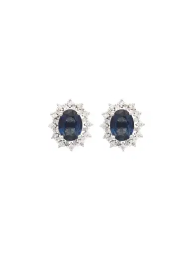 Wish Fine Jewelry 2.60ct Diamond Blue Sapphire 18K Gold Sunburst Halo Stud Earrings | Thumbnail 1 Wish Fine Jewelry 2.60ct Diamond Blue Sapphire 18K Gold Sunburst Halo Stud Earrings | Thumbnail 1