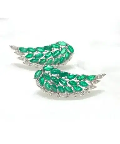 Wish Fine Jewelry 2.60ct Diamond Emerald 18K Gold Wing Climber Earrings | Thumbnail 2 Wish Fine Jewelry 2.60ct Diamond Emerald 18K Gold Wing Climber Earrings | Thumbnail 2