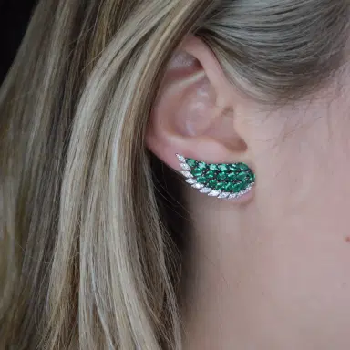 Wish Fine Jewelry 2.60ct Diamond Emerald 18K Gold Wing Climber Earrings | Thumbnail 3 Wish Fine Jewelry 2.60ct Diamond Emerald 18K Gold Wing Climber Earrings | Thumbnail 3