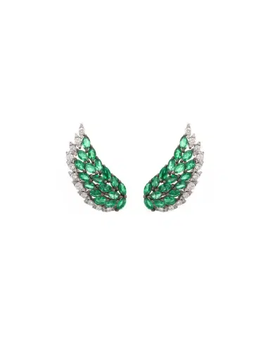 Wish Fine Jewelry 2.60ct Diamond Emerald 18K Gold Wing Climber Earrings | Thumbnail 1 Wish Fine Jewelry 2.60ct Diamond Emerald 18K Gold Wing Climber Earrings | Thumbnail 1