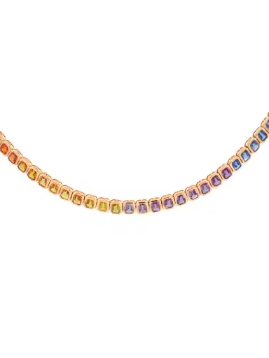 Wish Fine Jewelry 20.31ct Multi Color Sapphire 14K Gold Emerald Cut Half Necklace | Thumbnail 1 Wish Fine Jewelry 20.31ct Multi Color Sapphire 14K Gold Emerald Cut Half Necklace | Thumbnail 1