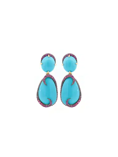 Wish Fine Jewelry 22.59ct Turquoise Ruby 18K Gold Drop Earrings | Thumbnail 1 Wish Fine Jewelry 22.59ct Turquoise Ruby 18K Gold Drop Earrings | Thumbnail 1