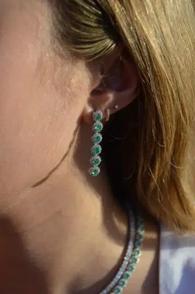 Wish Fine Jewelry 3.00ct Diamond Emerald 14K Gold Linear Cascade Earrings | Thumbnail 2 Wish Fine Jewelry 3.00ct Diamond Emerald 14K Gold Linear Cascade Earrings | Thumbnail 2