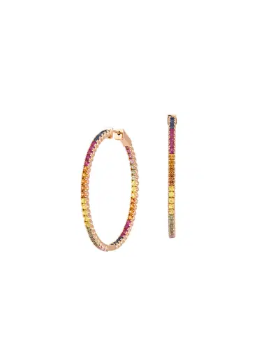 Wish Fine Jewelry 3.23ct Multi Color Sapphire 18K Gold Hoop Earrings | Thumbnail 1 Wish Fine Jewelry 3.23ct Multi Color Sapphire 18K Gold Hoop Earrings | Thumbnail 1