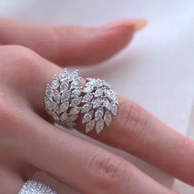Wish Fine Jewelry 3.40ct Diamond 18K Gold Cluster Leaf Bypass Ring | Thumbnail 2 Wish Fine Jewelry 3.40ct Diamond 18K Gold Cluster Leaf Bypass Ring | Thumbnail 2