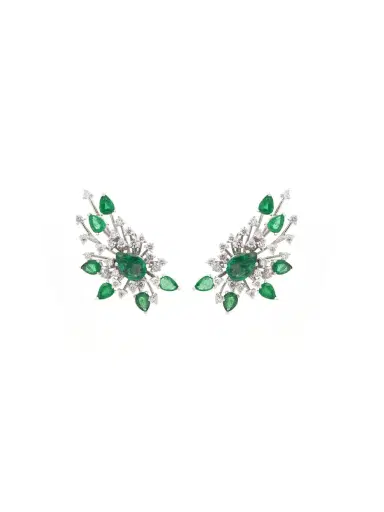 Wish Fine Jewelry 3.56ct Emerald Diamond 18K Gold Fireworks Climber Earrings | Thumbnail 1 Wish Fine Jewelry 3.56ct Emerald Diamond 18K Gold Fireworks Climber Earrings | Thumbnail 1