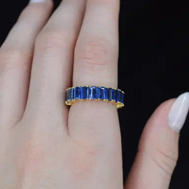 Wish Fine Jewelry 4.50ct Sapphire 14K Gold Eternity Band Ring | Thumbnail 2 Wish Fine Jewelry 4.50ct Sapphire 14K Gold Eternity Band Ring | Thumbnail 2
