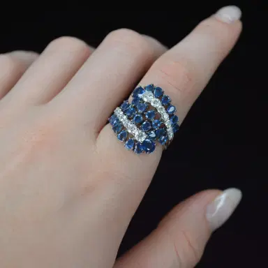 Wish Fine Jewelry 4.70ct Diamond Sapphire 18K Gold Cluster Leaf Bypass Ring | Thumbnail 2 Wish Fine Jewelry 4.70ct Diamond Sapphire 18K Gold Cluster Leaf Bypass Ring | Thumbnail 2