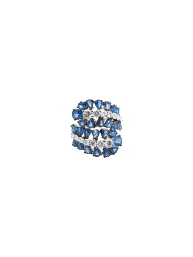 Wish Fine Jewelry 4.70ct Diamond Sapphire 18K Gold Cluster Leaf Bypass Ring | Thumbnail 1 Wish Fine Jewelry 4.70ct Diamond Sapphire 18K Gold Cluster Leaf Bypass Ring | Thumbnail 1