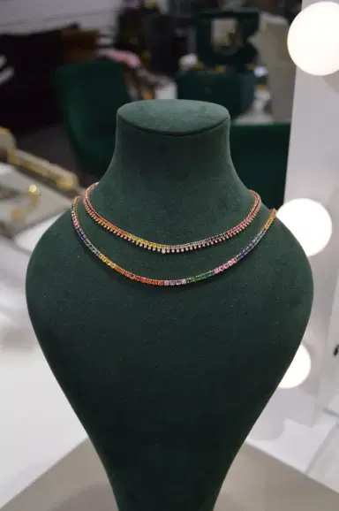 Wish Fine Jewelry 5.96ct Diamond Multi Sapphire 18K Gold Stationed Tennis Necklace | Thumbnail 2 Wish Fine Jewelry 5.96ct Diamond Multi Sapphire 18K Gold Stationed Tennis Necklace | Thumbnail 2