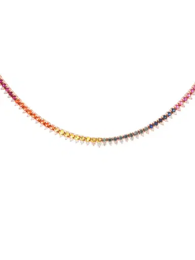 Wish Fine Jewelry 5.96ct Diamond Multi Sapphire 18K Gold Stationed Tennis Necklace | Thumbnail 1 Wish Fine Jewelry 5.96ct Diamond Multi Sapphire 18K Gold Stationed Tennis Necklace | Thumbnail 1