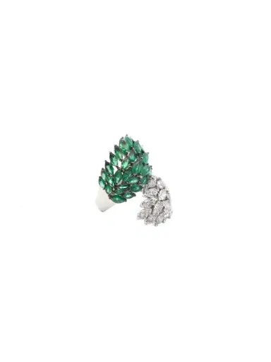 Wish Fine Jewelry 6.70ct Diamond Emerald 18K Gold Cluster Leaf Bypass Ring | Thumbnail 2 Wish Fine Jewelry 6.70ct Diamond Emerald 18K Gold Cluster Leaf Bypass Ring | Thumbnail 2