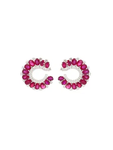 Wish Fine Jewelry 7.11ct Diamond Ruby 18K Gold Cluster Earrings | Thumbnail 1 Wish Fine Jewelry 7.11ct Diamond Ruby 18K Gold Cluster Earrings | Thumbnail 1