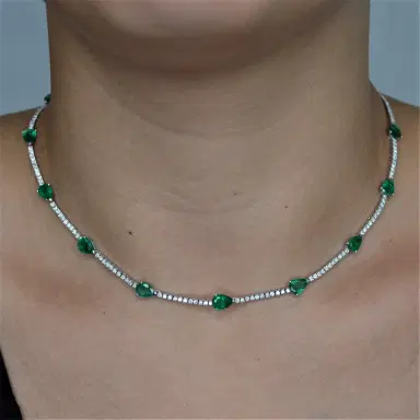 Wish Fine Jewelry 8.55ct Diamond Emerald 18K Gold Stationed Tennis Necklace | Thumbnail 2 Wish Fine Jewelry 8.55ct Diamond Emerald 18K Gold Stationed Tennis Necklace | Thumbnail 2