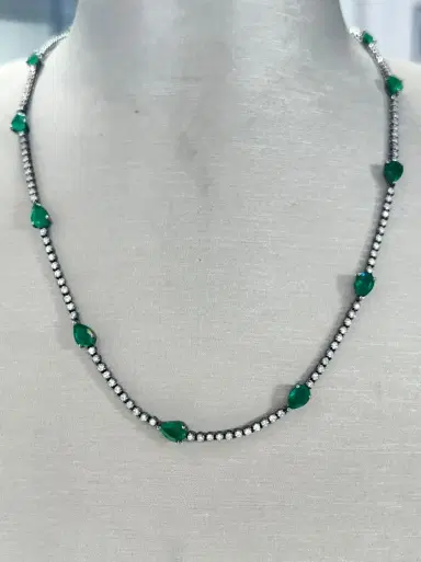 Wish Fine Jewelry 8.55ct Diamond Emerald 18K Gold Stationed Tennis Necklace | Thumbnail 3 Wish Fine Jewelry 8.55ct Diamond Emerald 18K Gold Stationed Tennis Necklace | Thumbnail 3