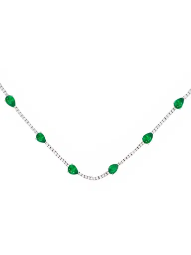 Wish Fine Jewelry 8.55ct Diamond Emerald 18K Gold Stationed Tennis Necklace | Thumbnail 1 Wish Fine Jewelry 8.55ct Diamond Emerald 18K Gold Stationed Tennis Necklace | Thumbnail 1