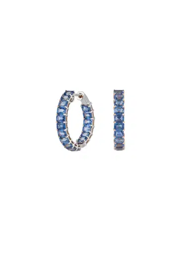 Wish Fine Jewelry 9.01ct Blue Sapphire 18K Gold Emerald Cut Hoop Earrings | Thumbnail 1 Wish Fine Jewelry 9.01ct Blue Sapphire 18K Gold Emerald Cut Hoop Earrings | Thumbnail 1