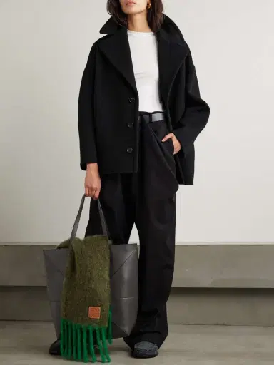 Loewe Leather-trimmed Wool-felt Coat | Thumbnail 2 Loewe Leather-trimmed Wool-felt Coat | Thumbnail 2