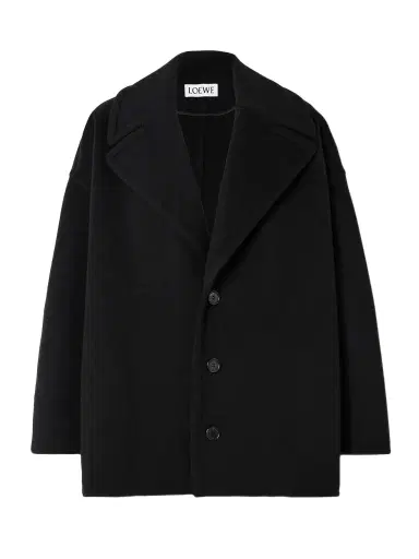 Loewe Leather-trimmed Wool-felt Coat | Thumbnail 1 Loewe Leather-trimmed Wool-felt Coat | Thumbnail 1