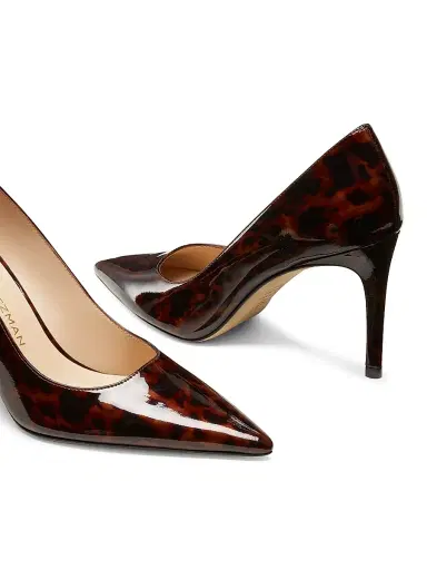 Stuart Weitzman Women's Power 85MM Tortoiseshell Patent Leather Pumps - Dark Brown | Thumbnail 4 Stuart Weitzman Women's Power 85MM Tortoiseshell Patent Leather Pumps - Dark Brown | Thumbnail 4