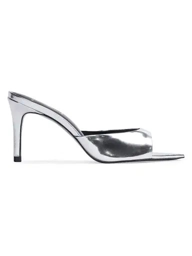 Black Suede Studio Women's Brea 80MM Metallic Mules - Silver Mirror Metallic | Thumbnail 1 Black Suede Studio Women's Brea 80MM Metallic Mules - Silver Mirror Metallic | Thumbnail 1