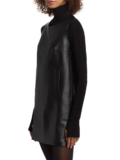 Norma Kamali Women's Faux Leather Sleeveless Minidress - Black | Thumbnail 4 Norma Kamali Women's Faux Leather Sleeveless Minidress - Black | Thumbnail 4