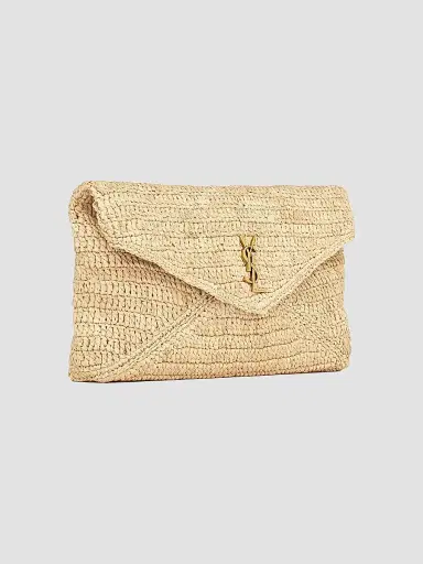 Saint Laurent Women's Cassandre Large Envelope Pouch in Raffia | Thumbnail 2 Saint Laurent Women's Cassandre Large Envelope Pouch in Raffia | Thumbnail 2